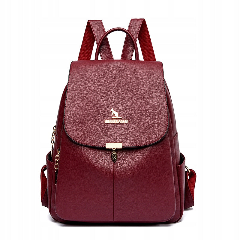 Women's School Backpack Urban Elegant Eco Leather Spacious Burgundy