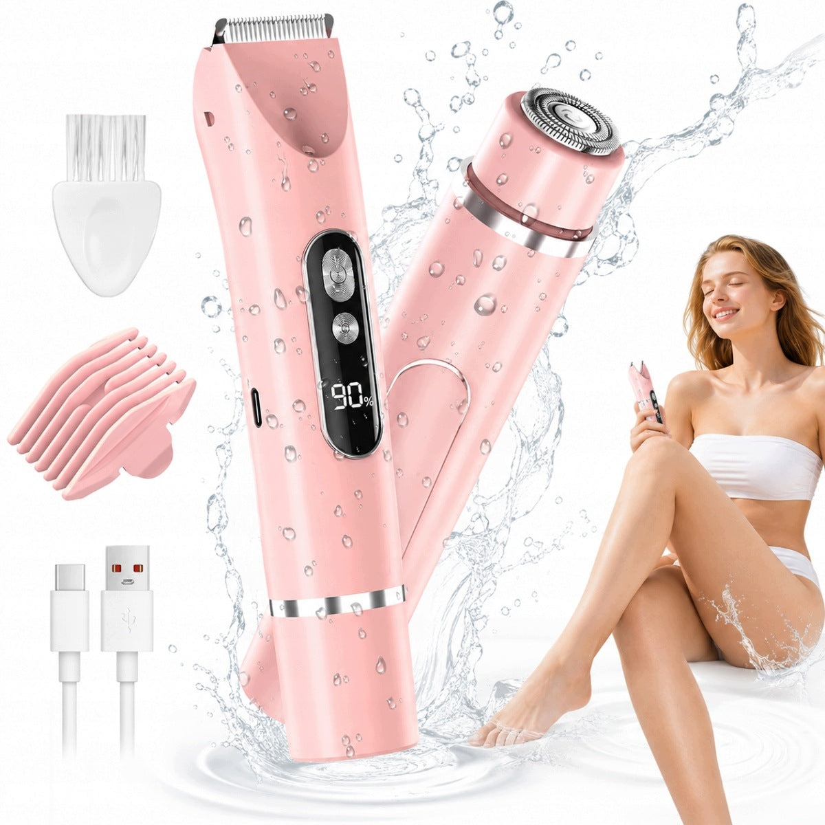 Women's Shaver 2in1 for Intimate Places Waterproof IPX7 Pink