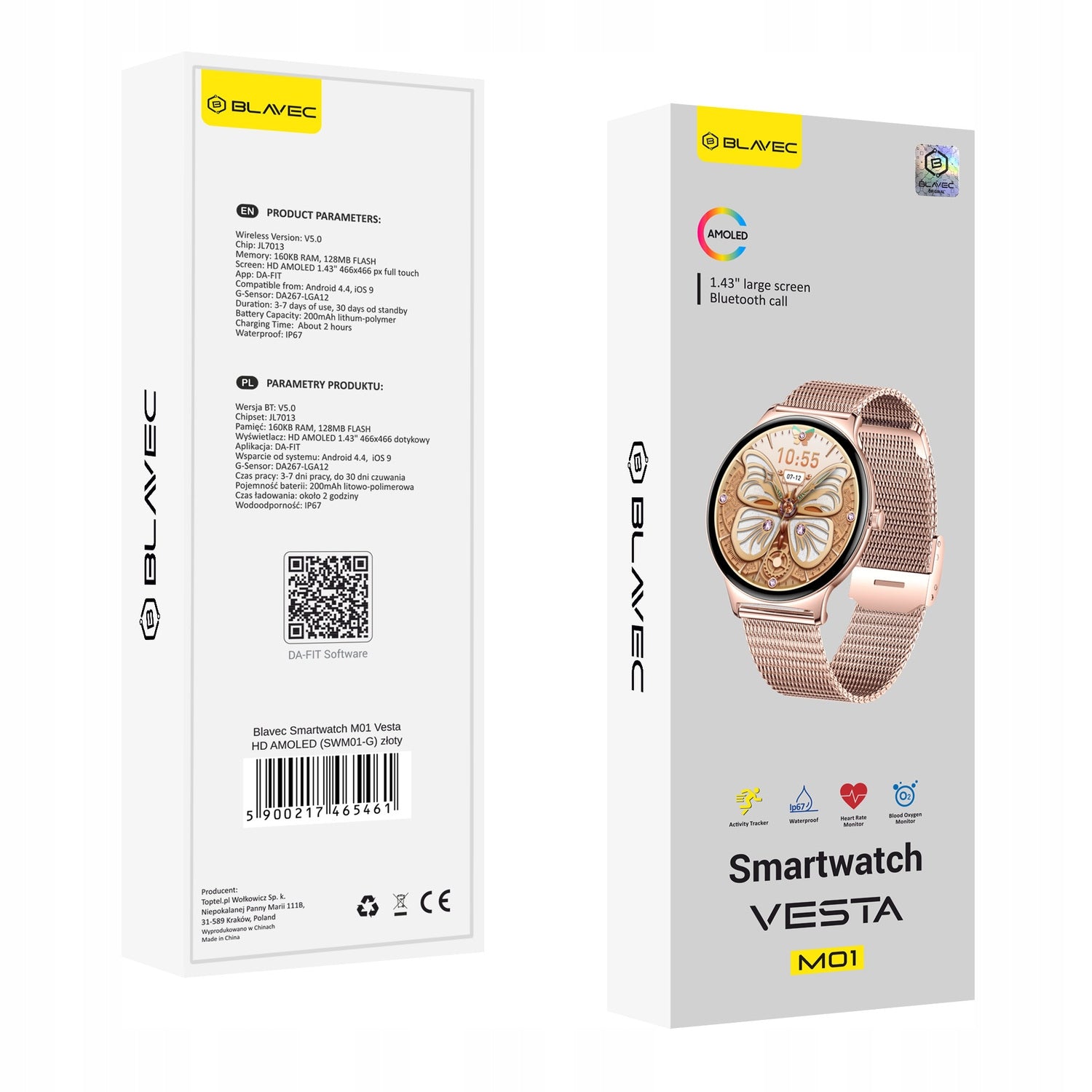 Women's Smartwatch AMOLED sport talk notifications elegant Manufacturer code Smartwatch Vesta Złota