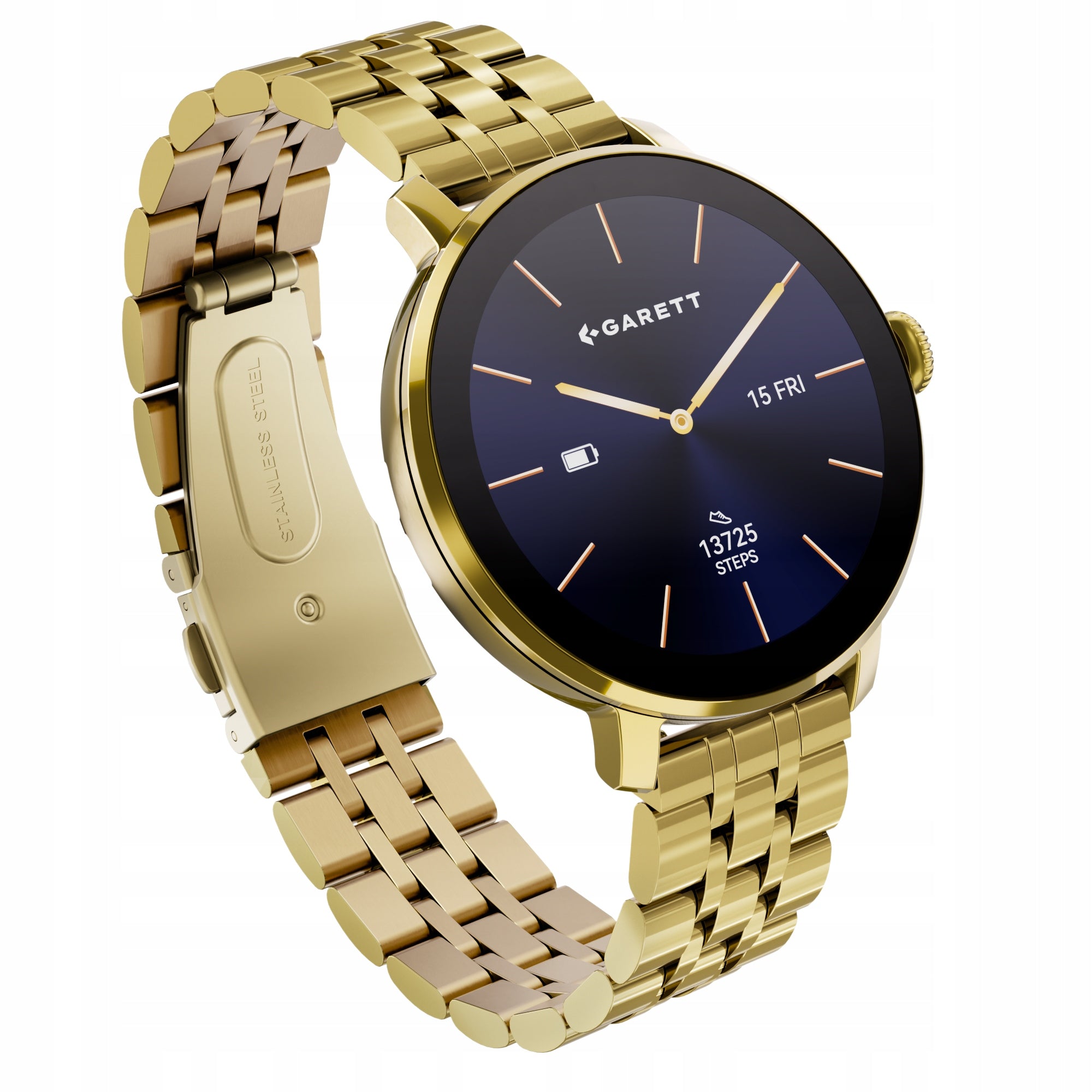Women's Smartwatch Garett Muse Gold Steel AMOLED Talk BT Gorilla Glass Packaging status original