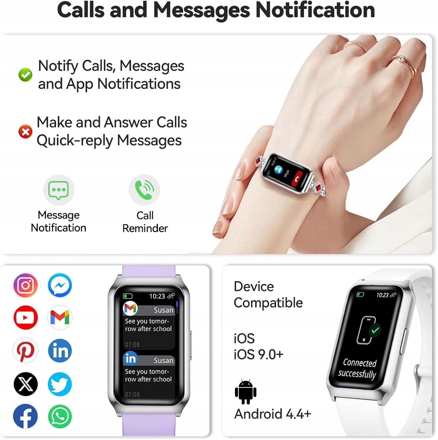 Women's Smartwatch Silver Elegant Bluetooth Bracelet Stainless Steel Brand no brand