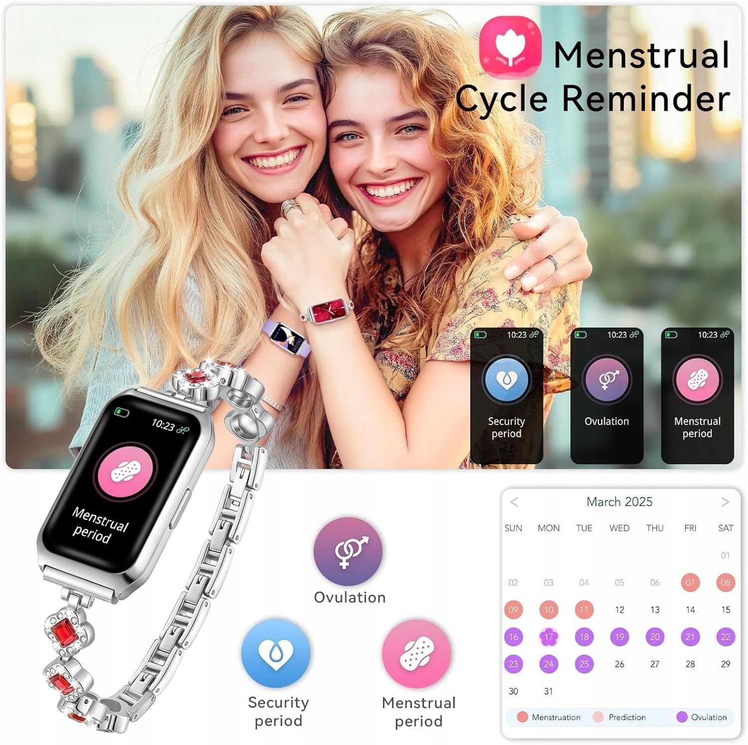 Women's Smartwatch Silver Elegant Bluetooth Bracelet Stainless Steel Manufacturer code TKYS2