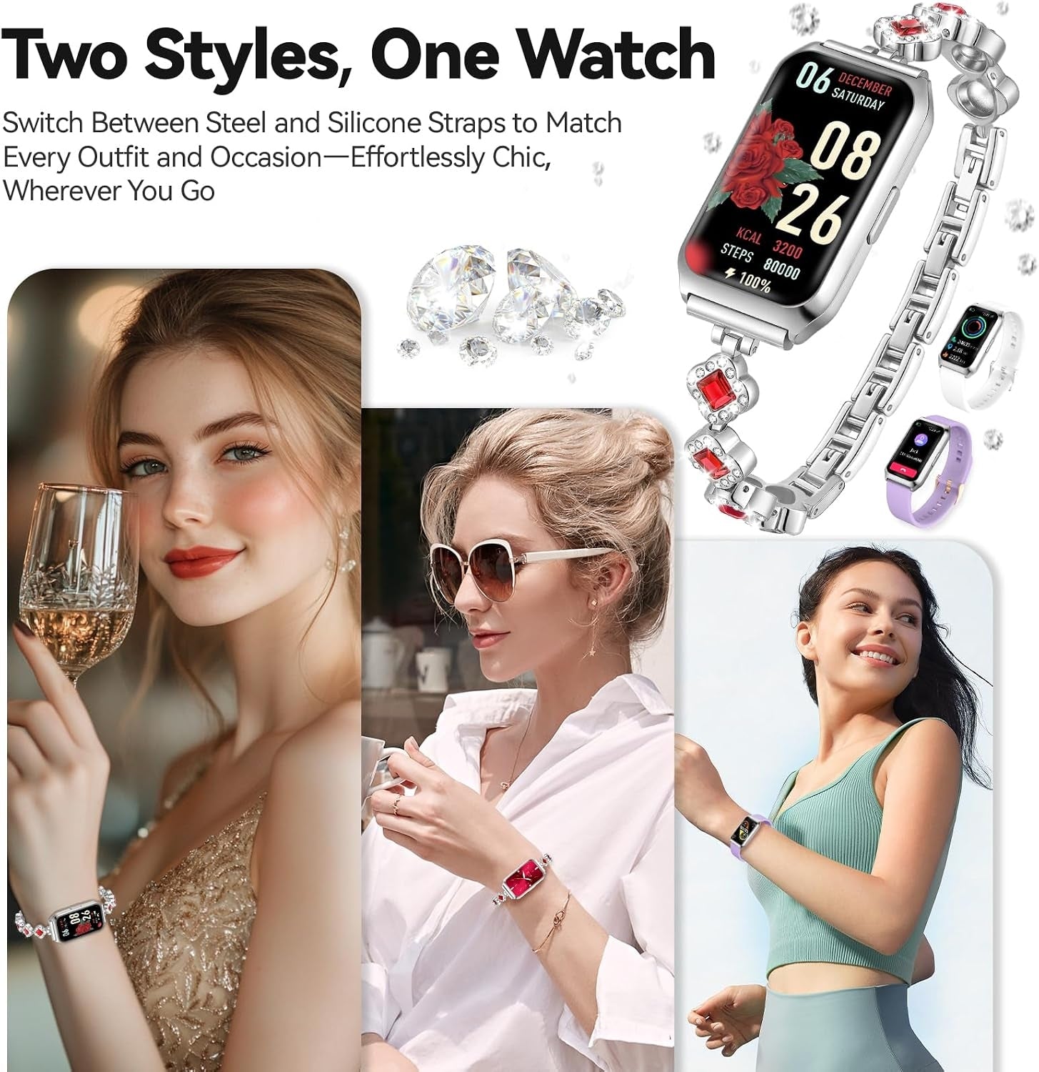 Women's Smartwatch Silver Elegant Bluetooth Bracelet Stainless Steel Manufacturer code TKYS2