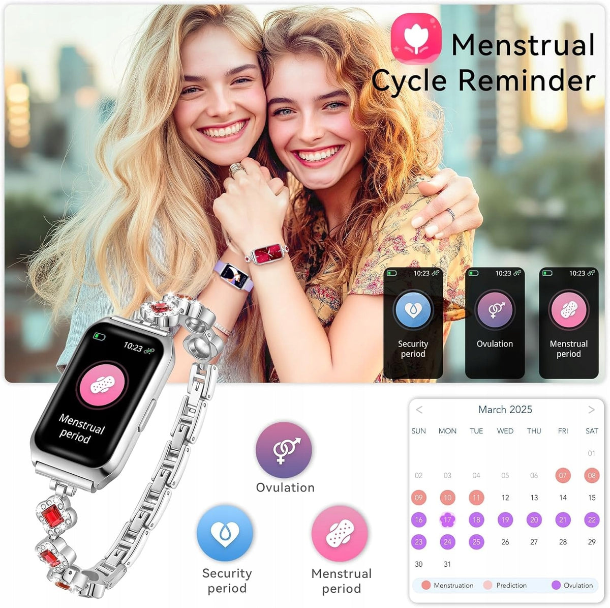 Women's Smartwatch Silver Elegant Bluetooth Bracelet Stainless Steel Manufacturer code TKYS2