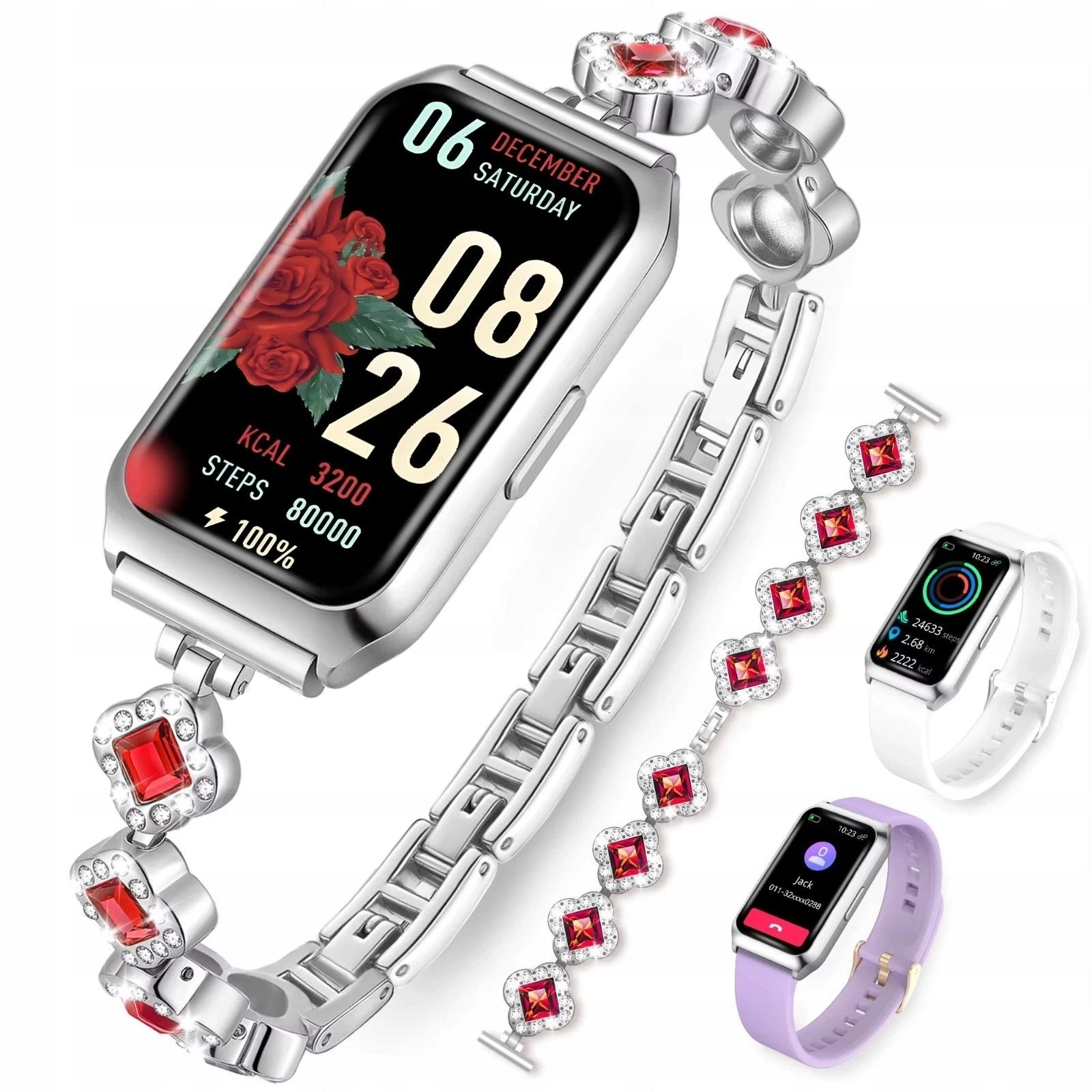 Women's Smartwatch Silver Elegant Bluetooth Bracelet Stainless Steel