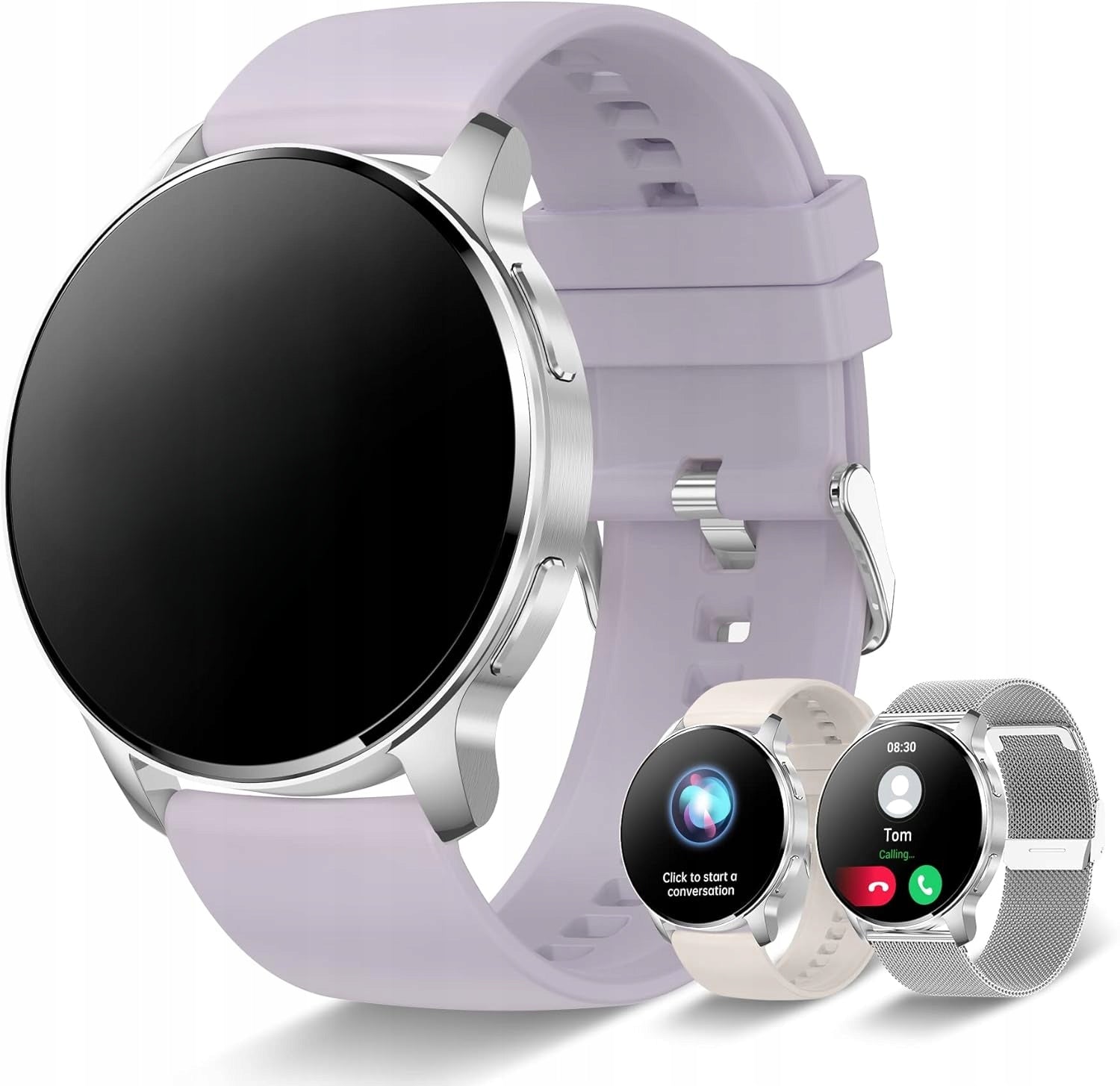 Women's Smartwatch Silver Waterproof Heart Rate Measurement Sleep Monitor + 2 Bands Brand no brand