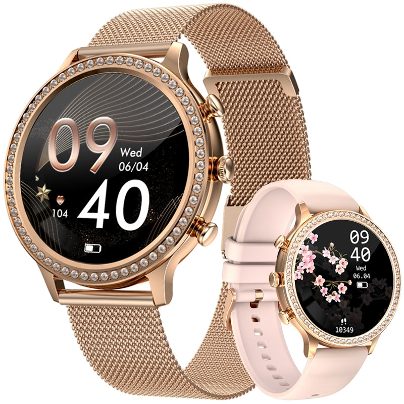 Women's Smartwatch VELTORI VT310-1 Gold Bracelet Pink Silicone Strap