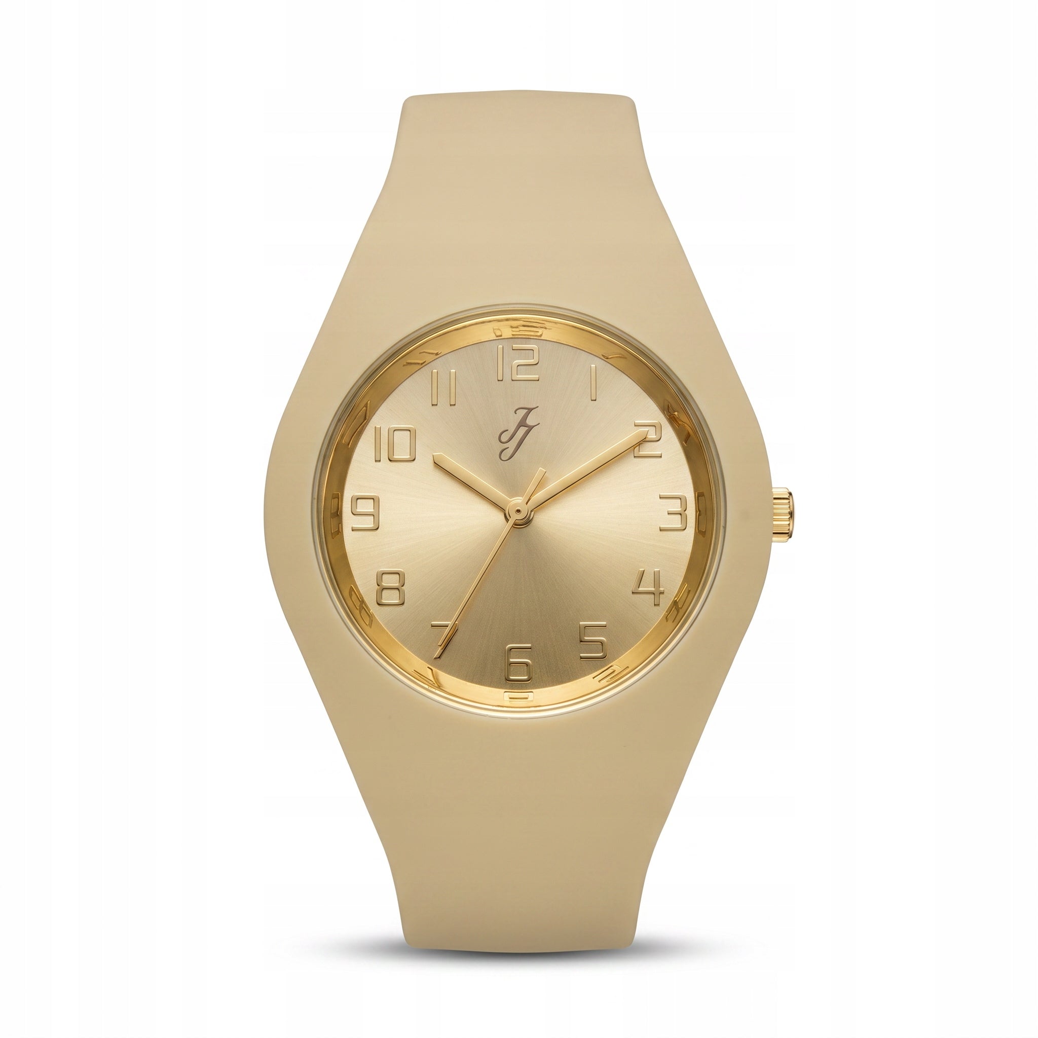 Women's Watch Beige Silicone Strap Gold Dial Casual Elegant