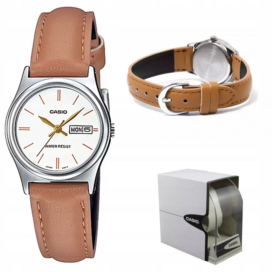 Women's Watch Casio LTP-V006L-7B2 Date Elegant Brown Strap + BOX