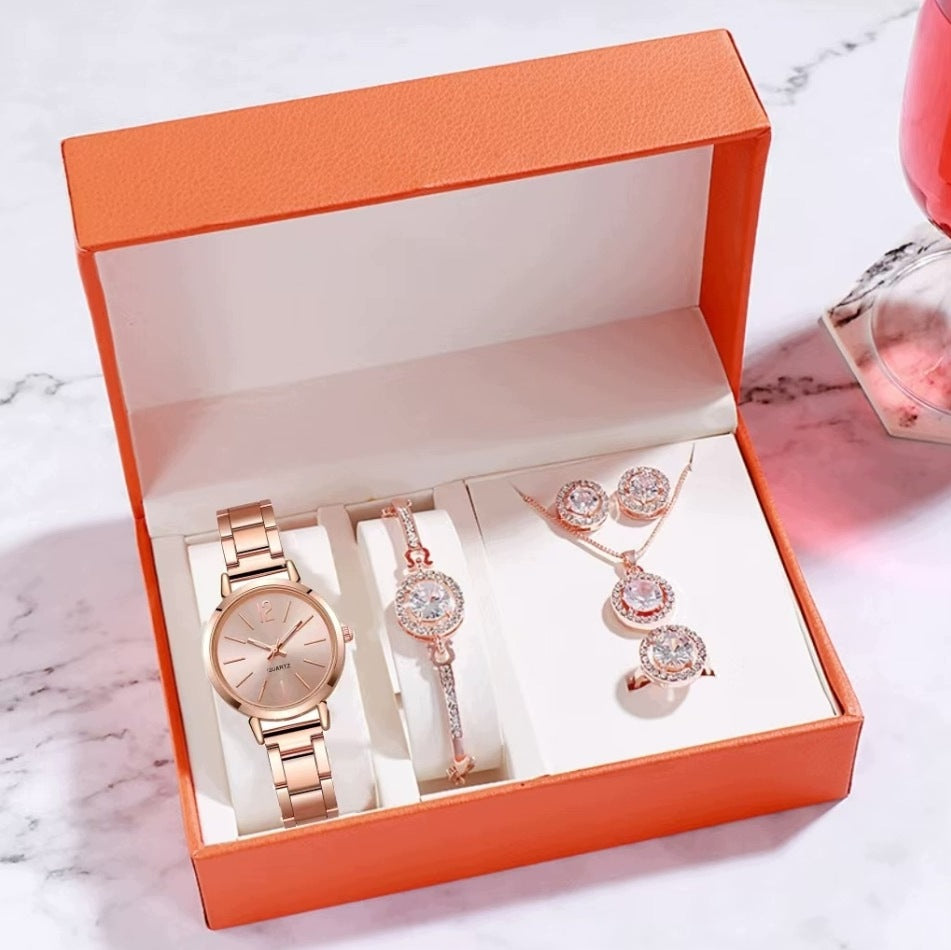 Women's Watch Jewelry Rose Gold Necklace Bracelet Earrings Brand Emigmat