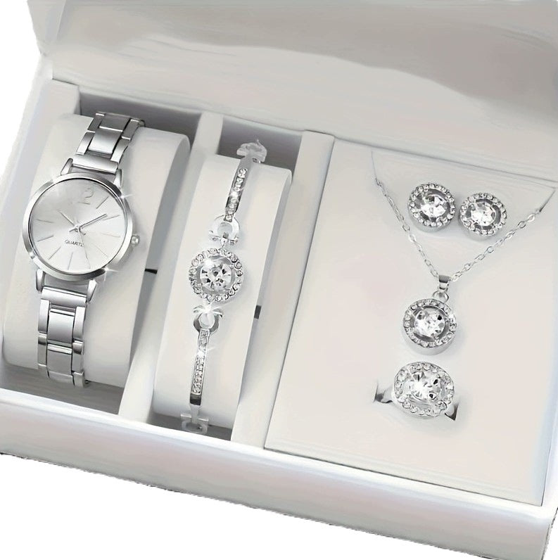 Women's Watch Jewelry Silver Necklace Bracelet Earrings