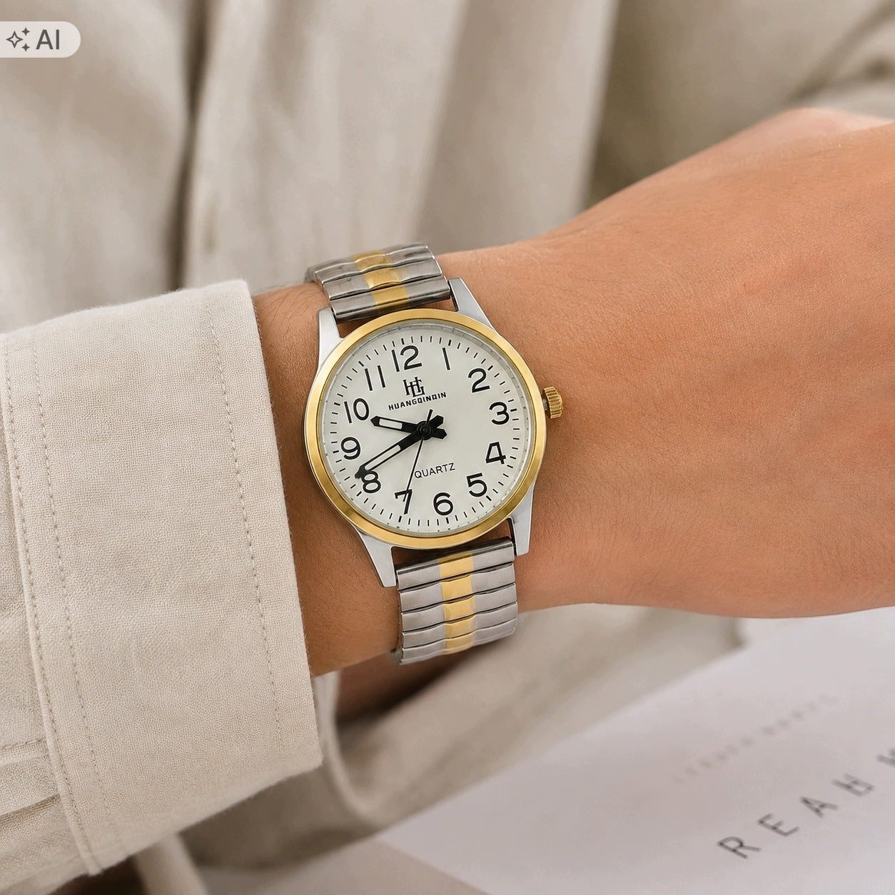 Women's Watch Quartz Gold Silver Elastic Bracelet White Dial Brand no brand
