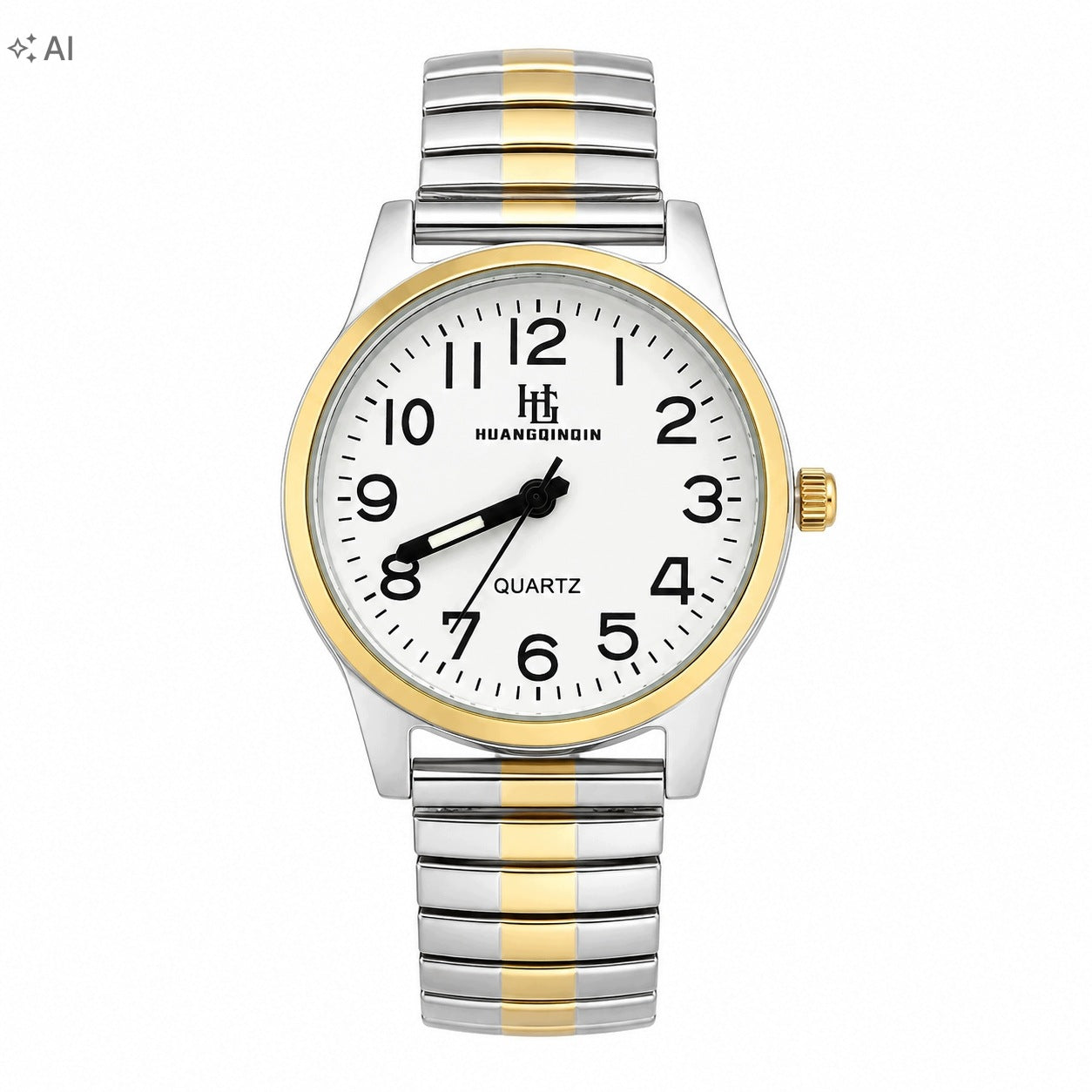 Women's Watch Quartz Gold Silver Elastic Bracelet White Dial Packaging status original