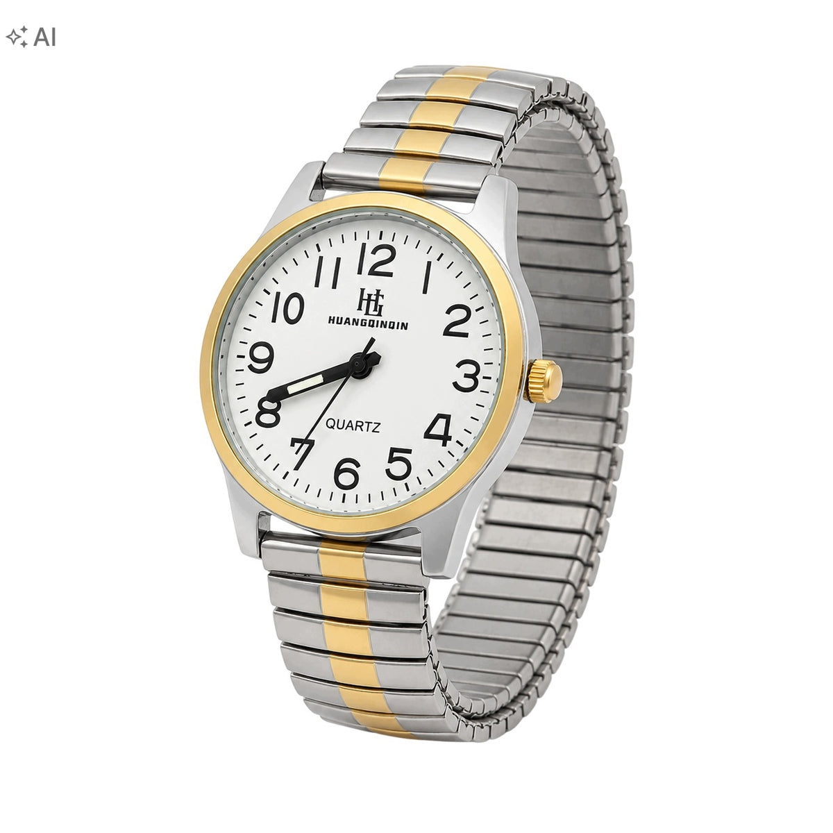Women's Watch Quartz Gold Silver Elastic Bracelet White Dial