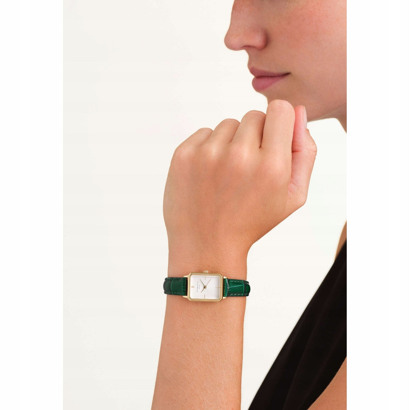 Women's Watch ROSEFIELD Octagonal Green Gold Leather Strap Gift Brand Rosefield