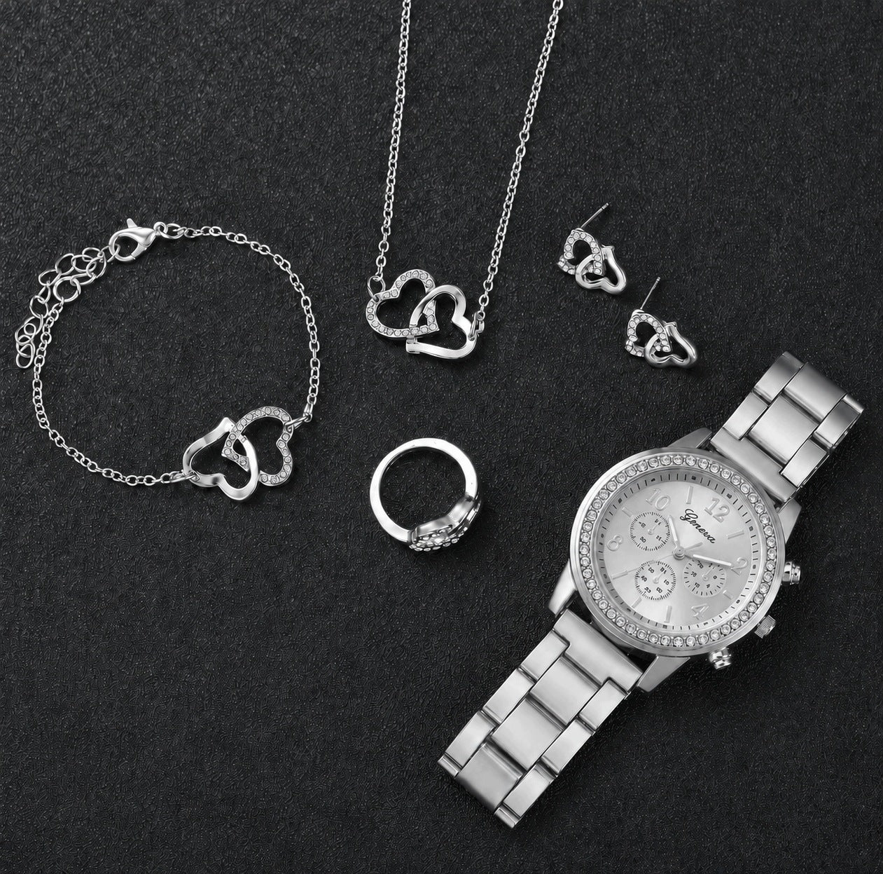 Women's Watch Silver Heart Jewelry Set 5 Elements Zircons Manufacturer code Z068S