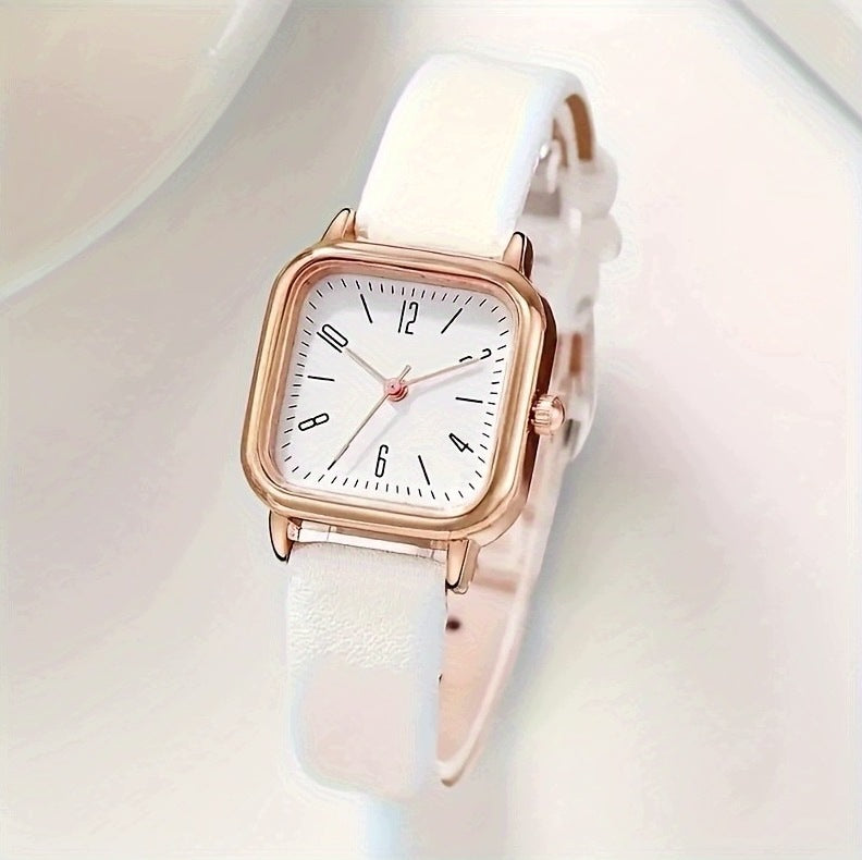 Women's Watch White Strap Rose Gold + Bracelet Zircons Set Manufacturer code Z065Z