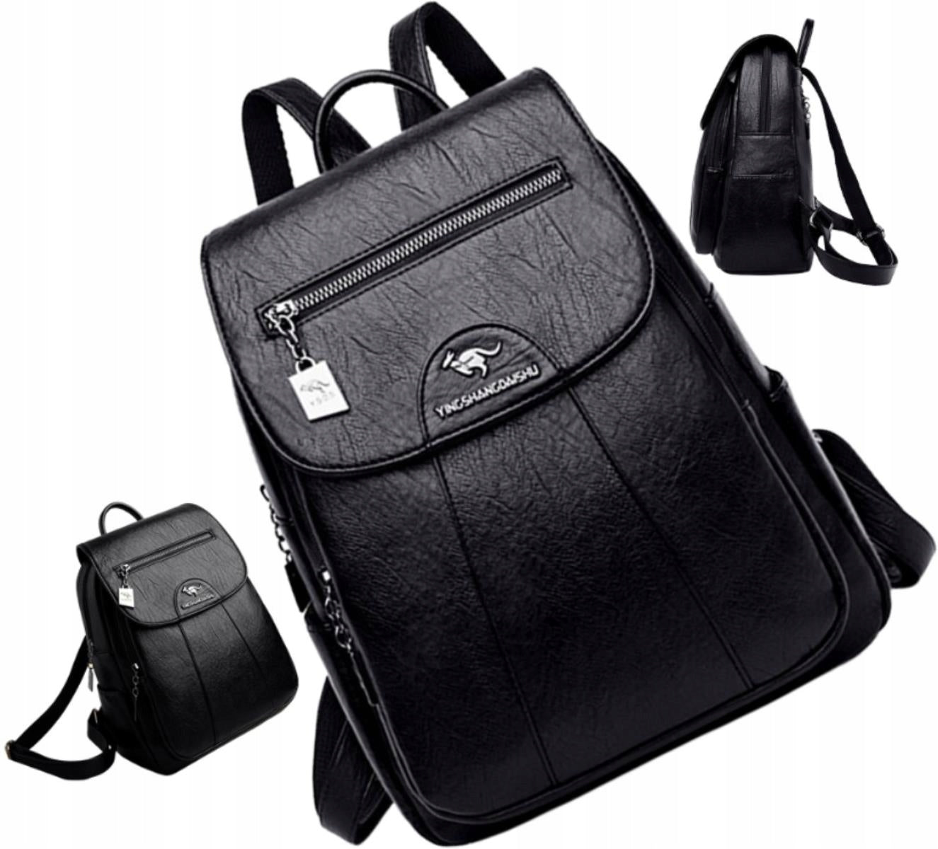 Women's Work School Leather Backpack Black Leather Kangaroo Gender unisex