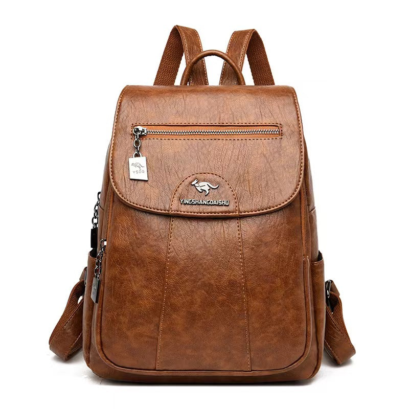 Women's Work School Leather Backpack Black Leather Kangaroo