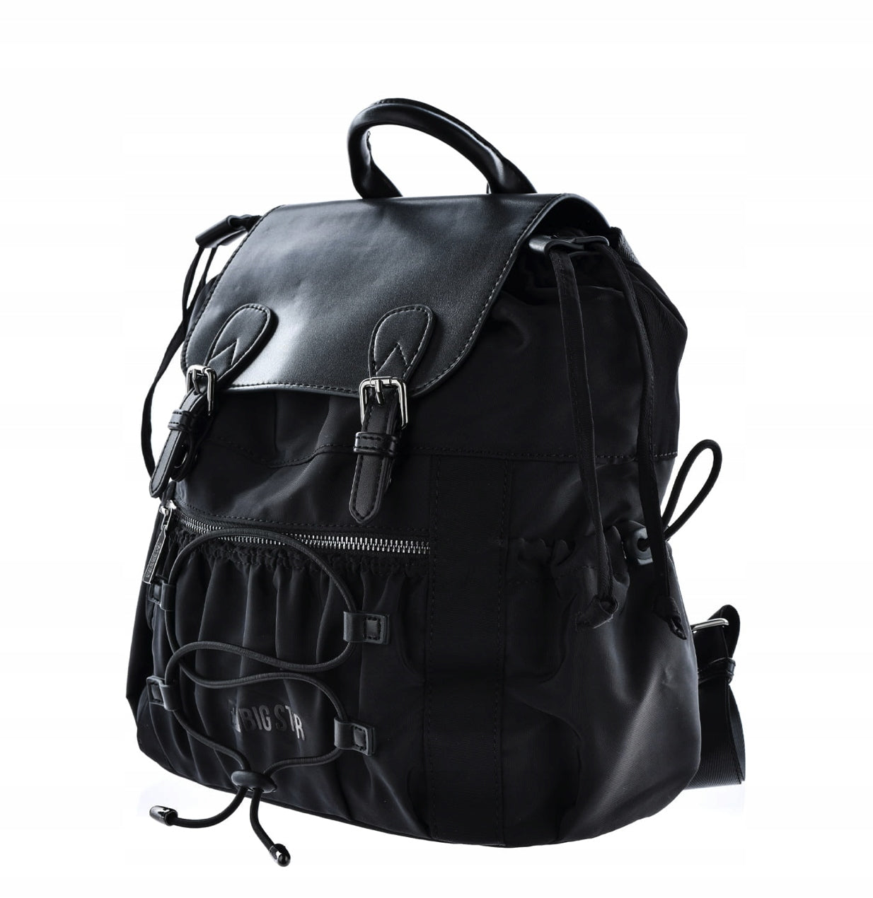 Women's backpack Big Star LL574038 black urban with buckle flap technical Main pattern plain