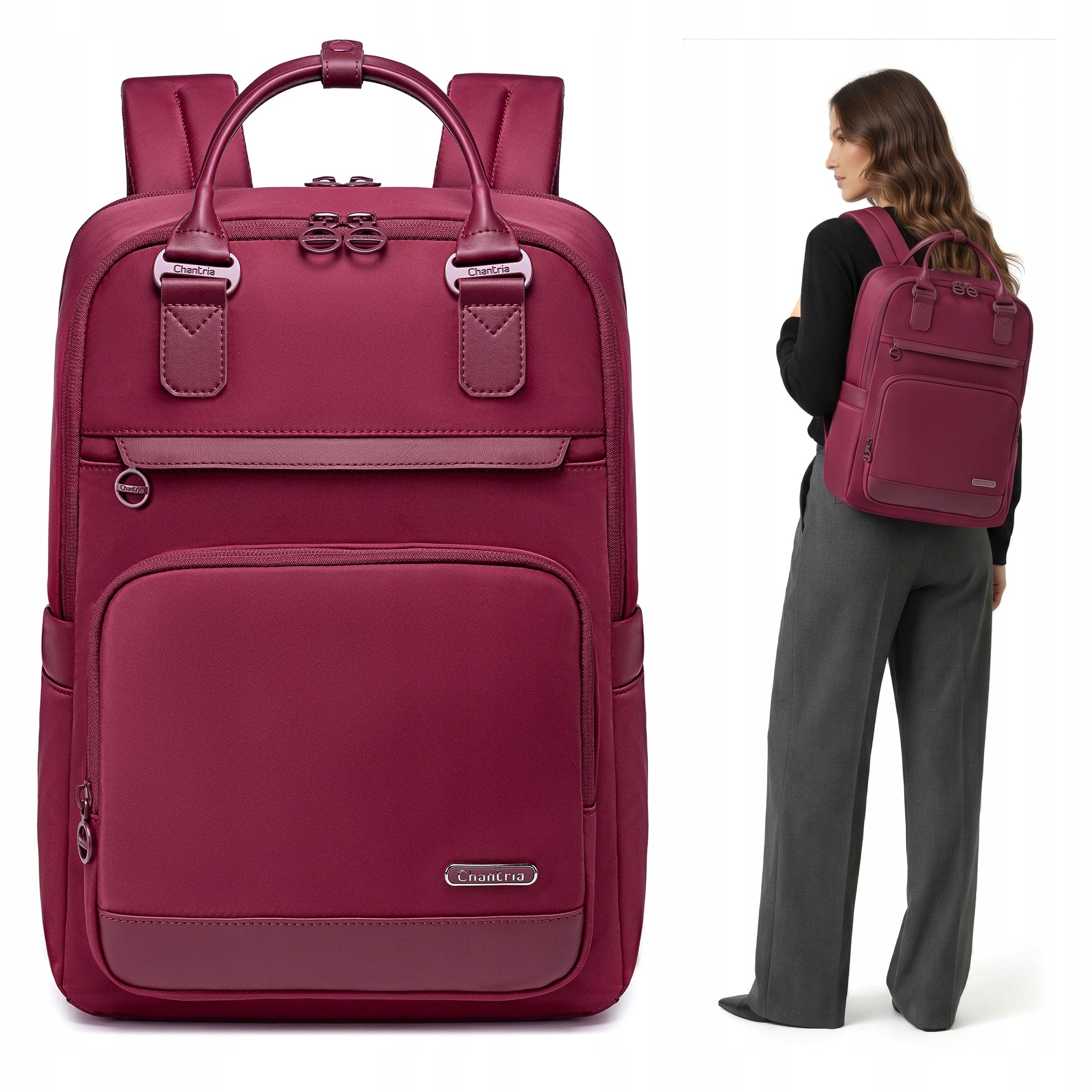 Women's backpack Chantria CB00765 for laptop 15,6" two-chamber red wine