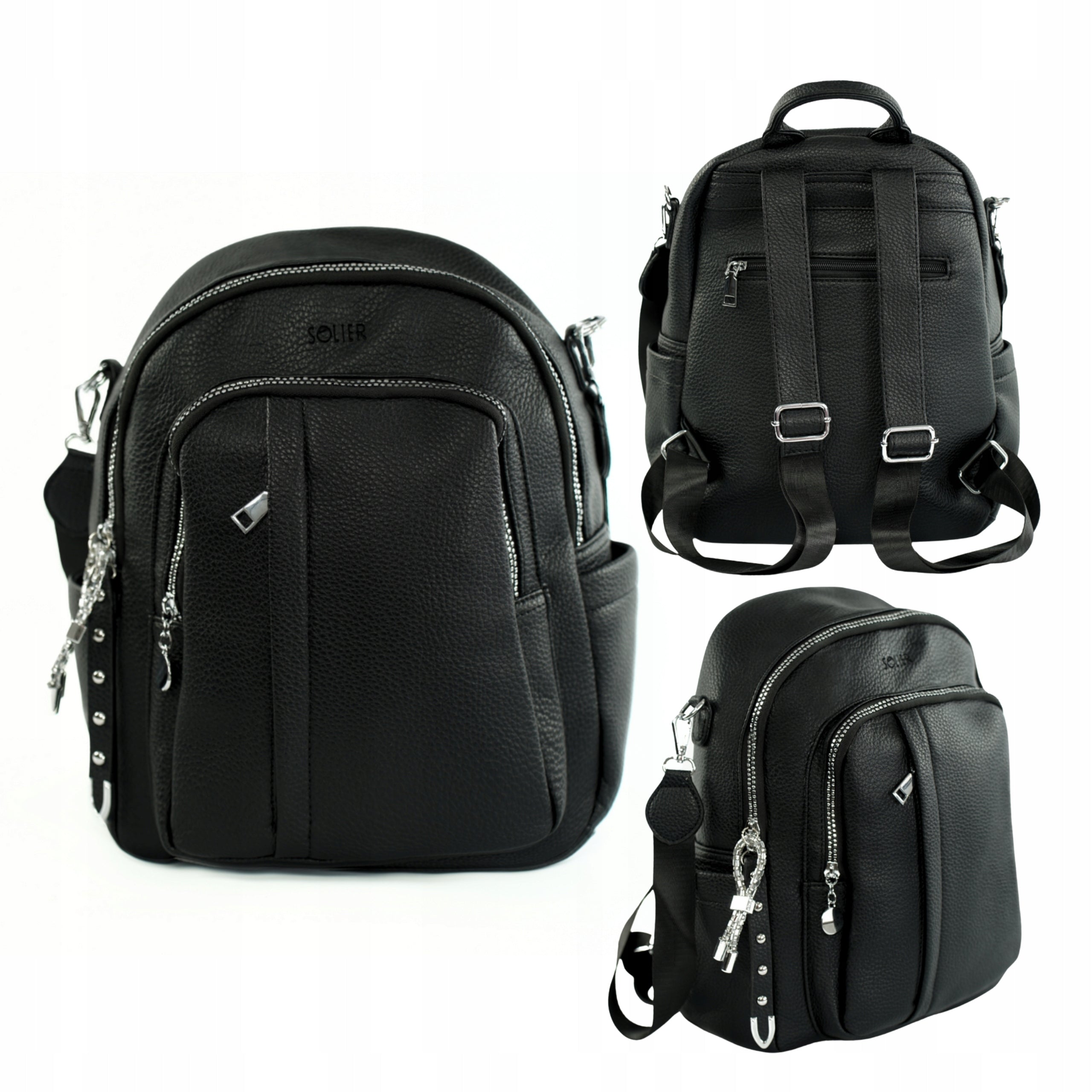 Women's backpack City bag 2in1 small Elegant Black output SOLIER