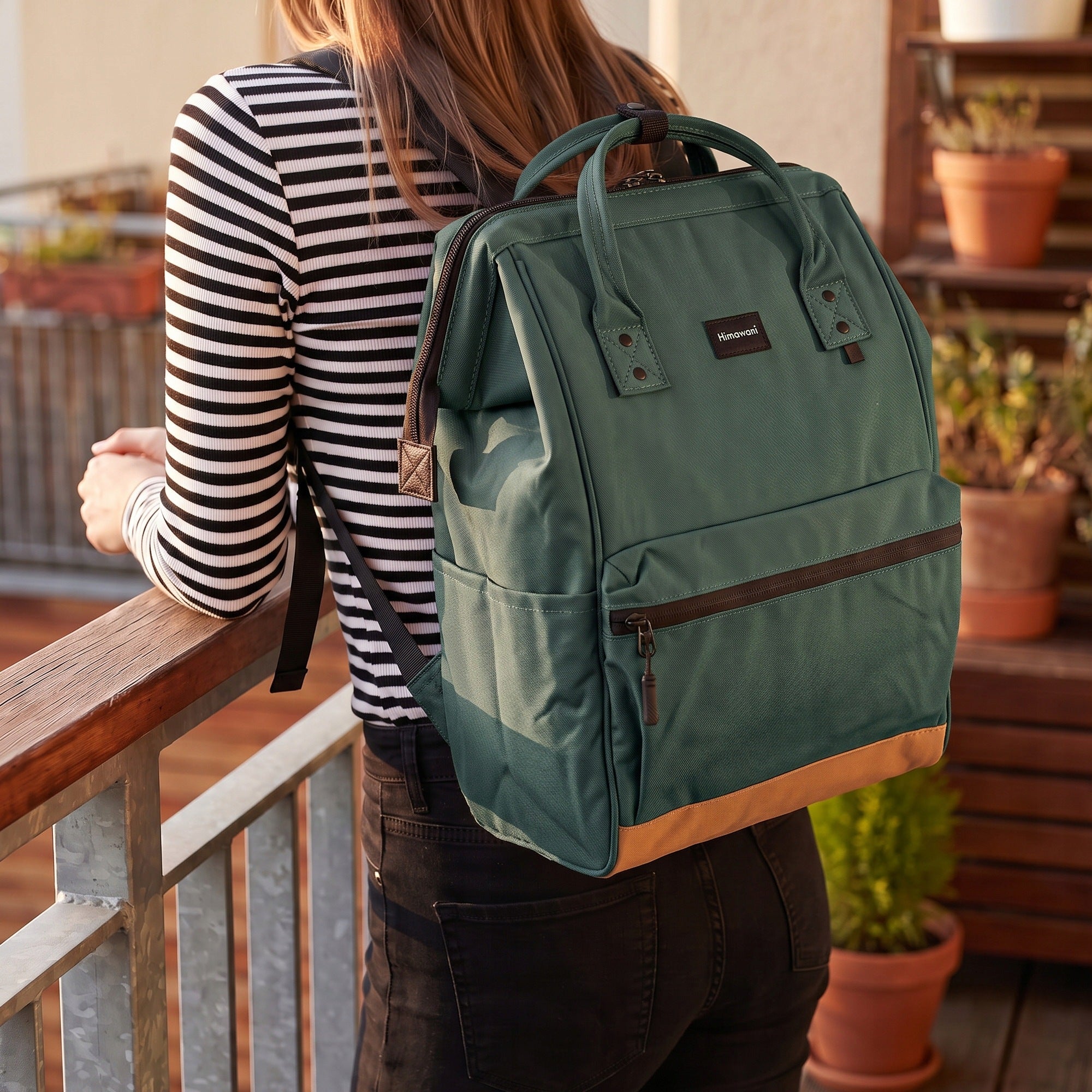 Women's backpack Himawari 124 for laptop 15,6 with USB waterproof bottle herb Brand Himawari
