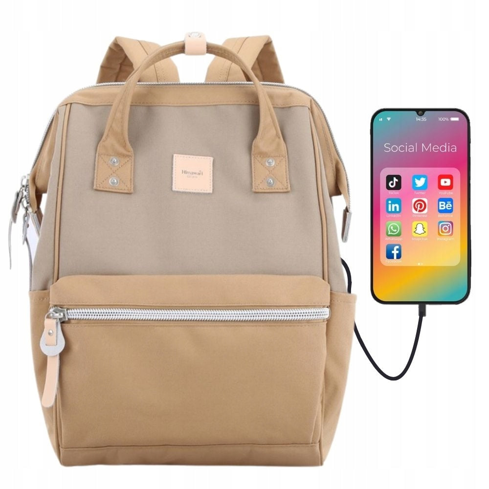 Women's backpack Himawari Light brown A4 roomy waterproof for a trip