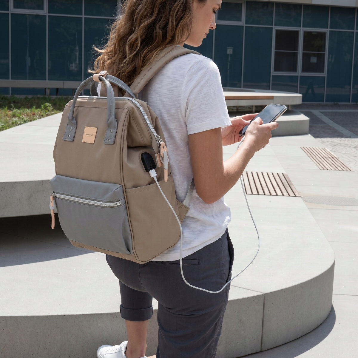 Women's backpack Himawari Sorrel HM1881 for laptop 15,6" USB #22 coffee-grey Brand Himawari