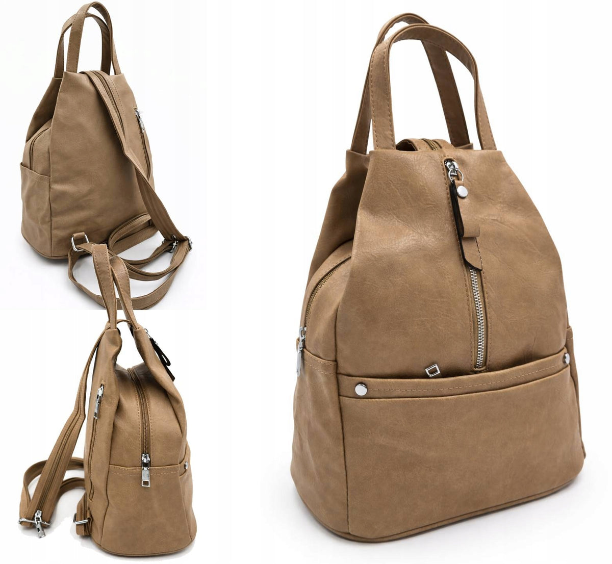 Women's backpack Marco Contti camel eco leather look 2in1 urban casual