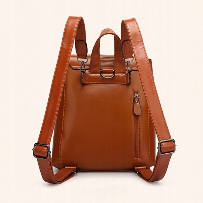 Women's backpack brown elegant brown camel eco leather smooth urban EAN (GTIN) 5907570840850