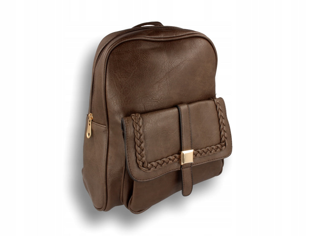 Women's backpack classic brown with pocket Brand no brand