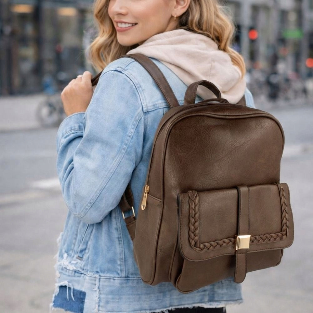 Women's backpack classic brown with pocket