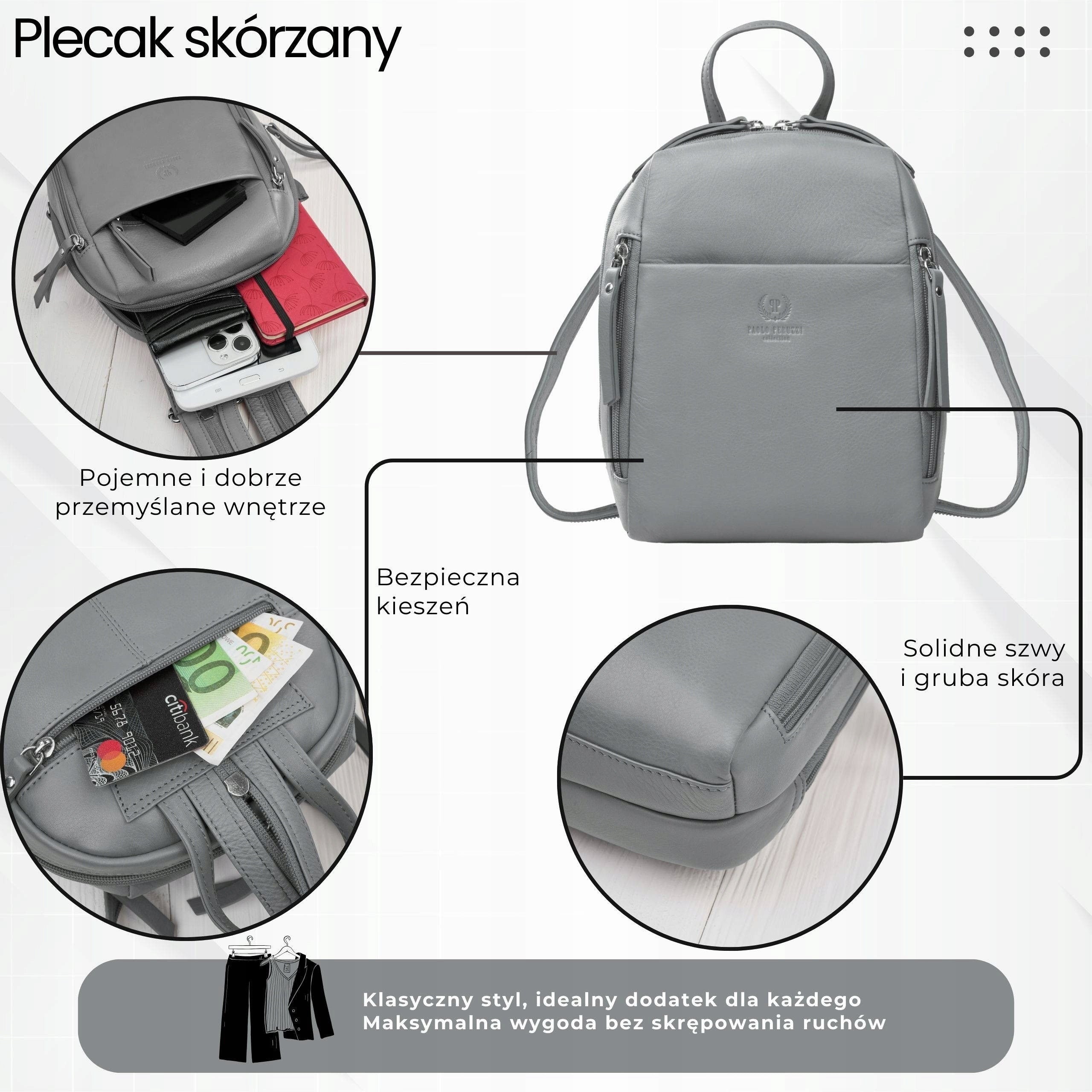 Women's backpack leather city small grey elegant Paolo Peruzzi Gender woman