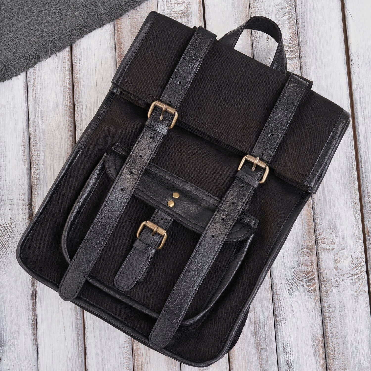 Women's backpack retro vintage urban cotton canvas synthetic leather Brand Paolo Peruzzi