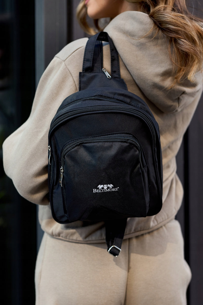 Women's backpack small light three-chamber elegant black Beltimore Brand Beltimore