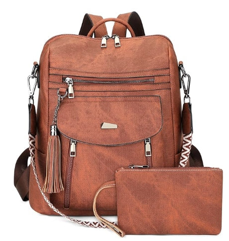 Women's backpack with bag, PU leather with anti-theft protection
