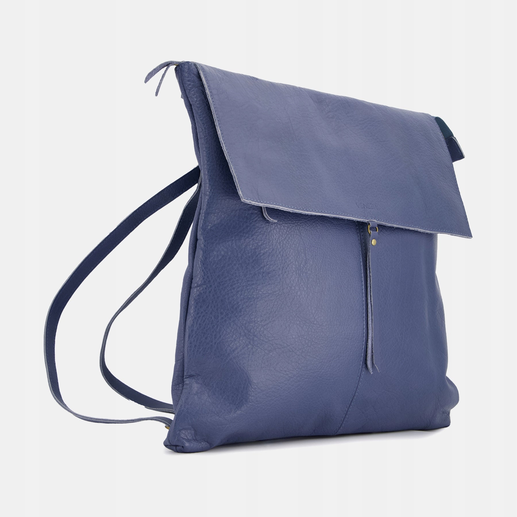 Women's bag VENEZIA. Large blue backpack made of natural leather. Brand VENEZIA
