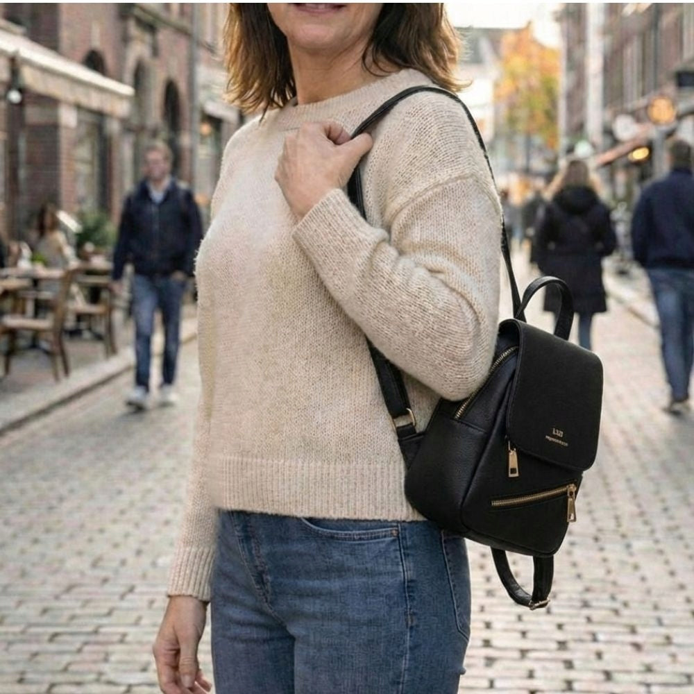 Women's bag-backpack black with gold elements backpack bag