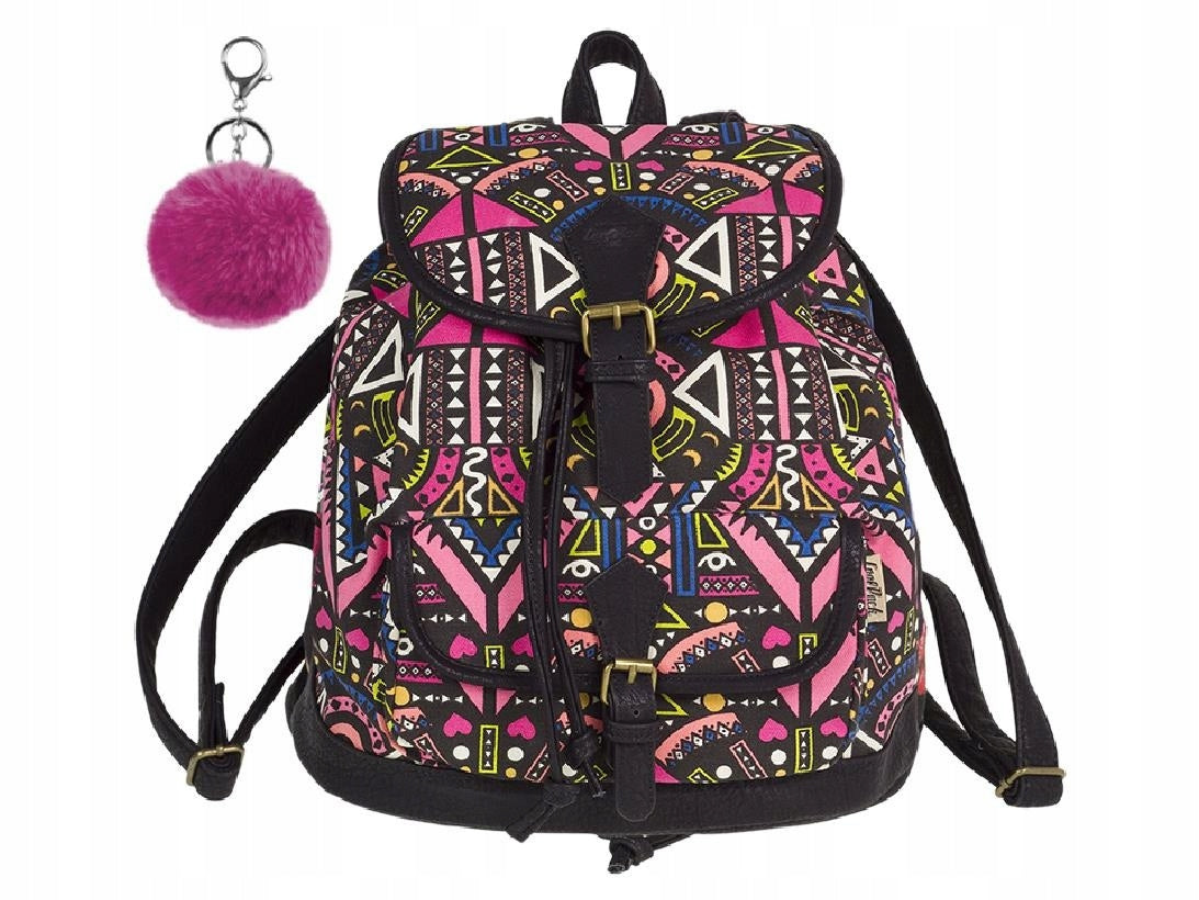 Women's city backpack Coolpack Fiesta Pink Ethnic with pompom