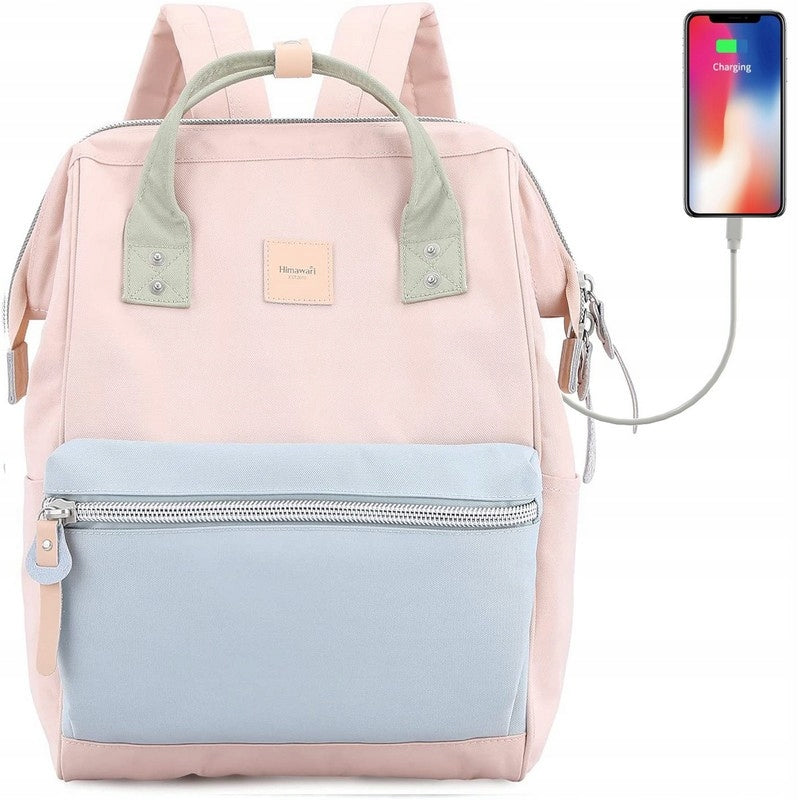 Women's city backpack Himawari HM1881 for laptop 13,3 USB pink blue