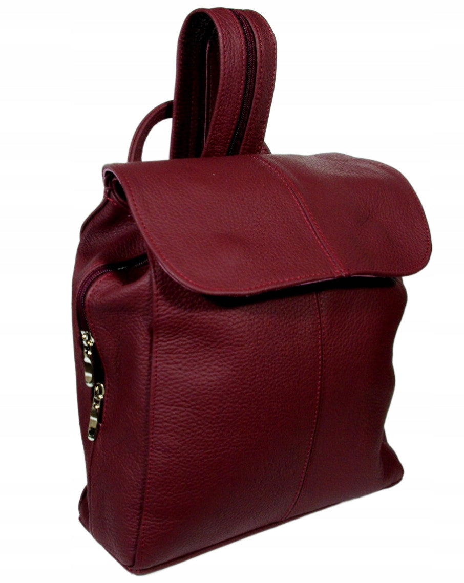 Women's leather backpack red burgundy large made in Poland genuine leather Brand no brand