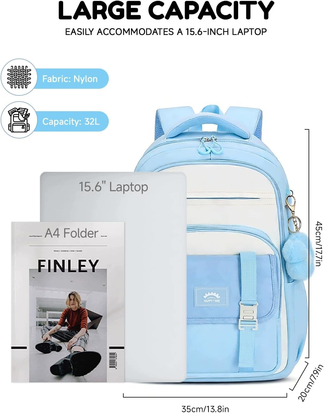 Women's school backpack 32 l waterproof nylon for books 35x20x45 cm Manufacturer code 5908184002382