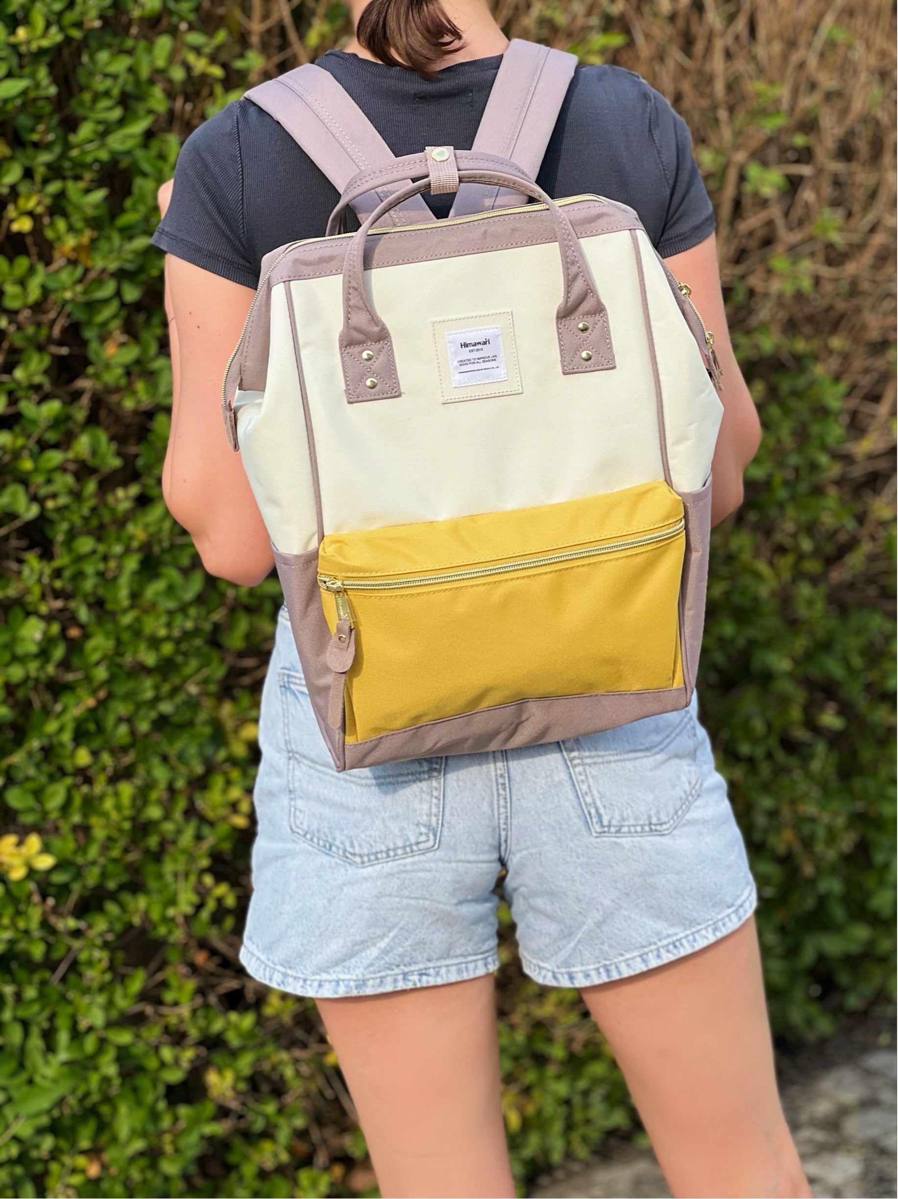 Women's school backpack Himawari 9001 15,6 USB #32 lilac-beige-yellow Manufacturer code 9001