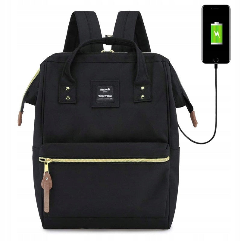 Women's school backpack Himawari 9001 for laptop 15,6 USB #01 black