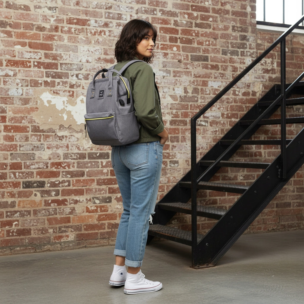 Women's school backpack Himawari 9001 for laptop 15,6 USB #05 grey Brand Himawari