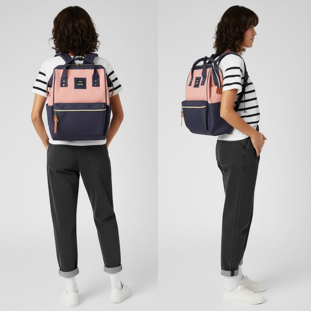 Women's school backpack Himawari 9001 for laptop 15,6 USB #07 navy-pink Brand Himawari