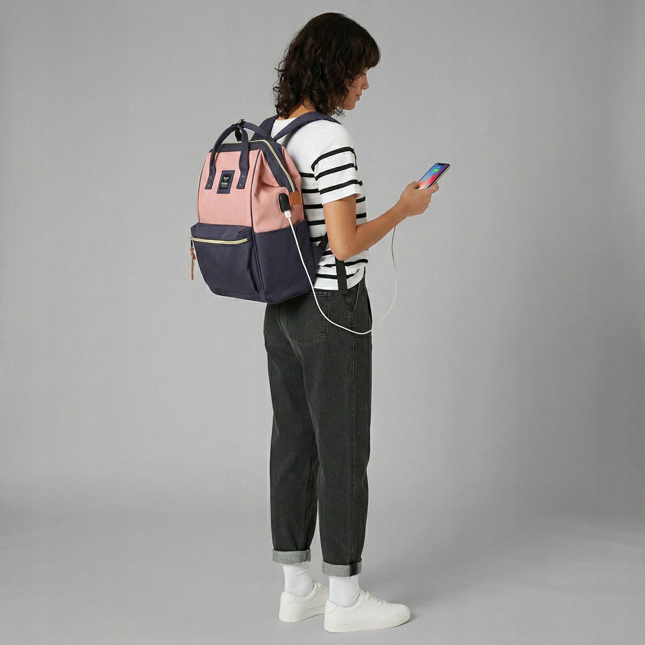 Women's school backpack Himawari 9001 for laptop 15,6 USB #07 navy-pink Manufacturer code 9001