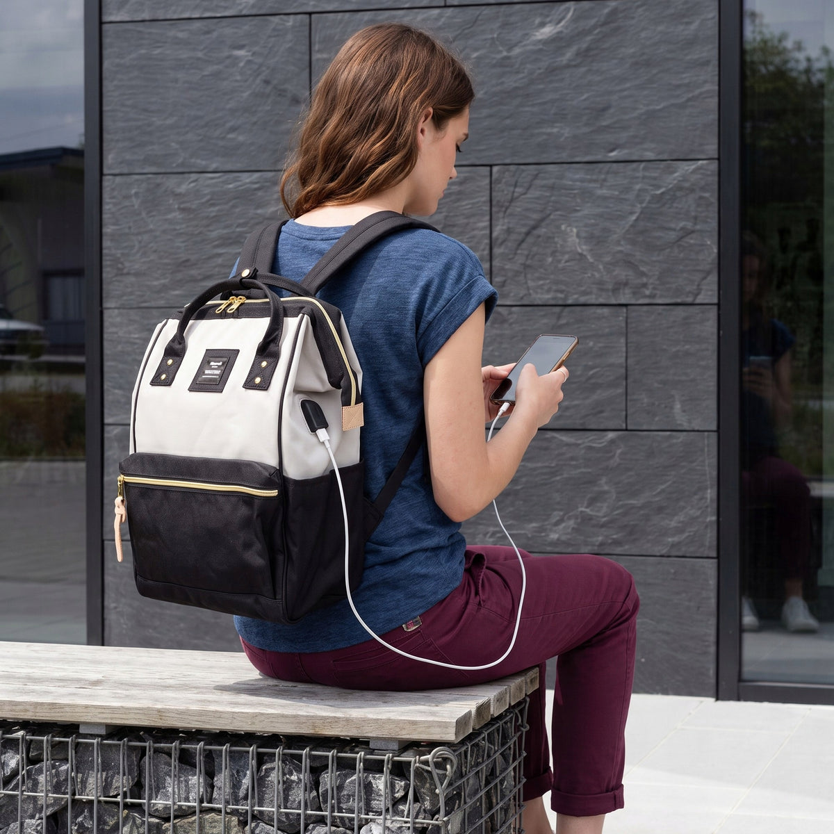 Women's school backpack Himawari 9001 for laptop 15,6 USB #11 black-grey Brand Himawari