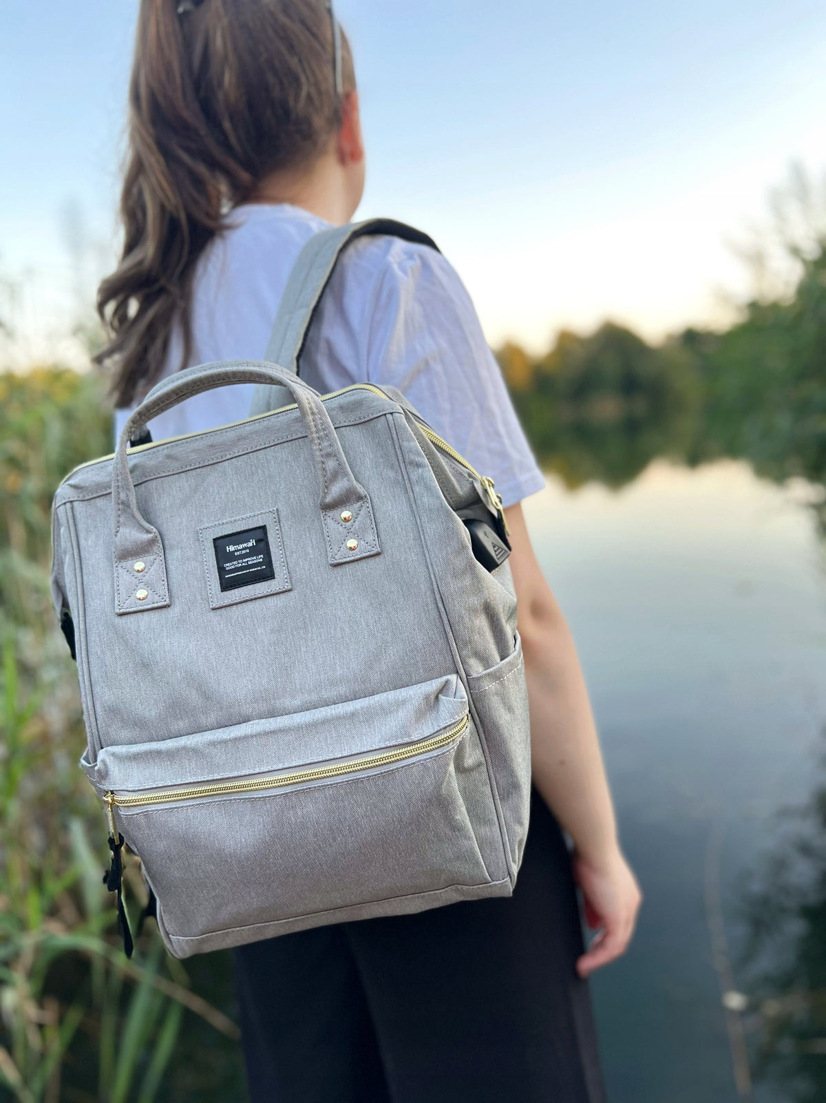 Women's school backpack Himawari 9001 for laptop 15,6 USB #33 light grey Brand Himawari